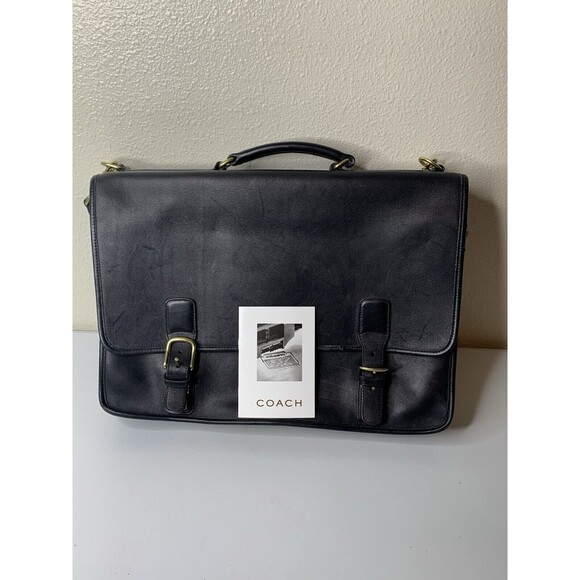 Coach Black Leather Shoulder Strap Double Closure Briefcase Bag F2S-5310 - Picture 1 of 13